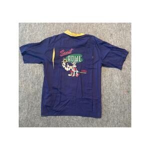 Warner Bros WB Bowling Leauge Men’s Blue Gold Shirt‎ Sleeve Button Up Shirt